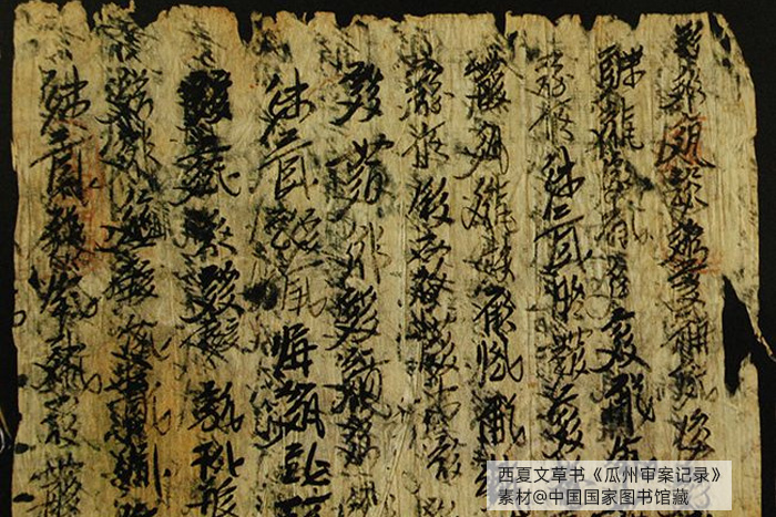 西夏文草書(shū)《瓜州審案記錄》，素材@中國(guó)國(guó)家圖書(shū)館